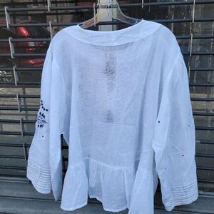 Jorja Womens Embroidery Tassel White Blouse with Elegant Design Size 2X